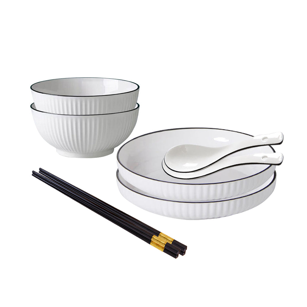 Japanese Style White Ceramic Dinnerware Bowl Set