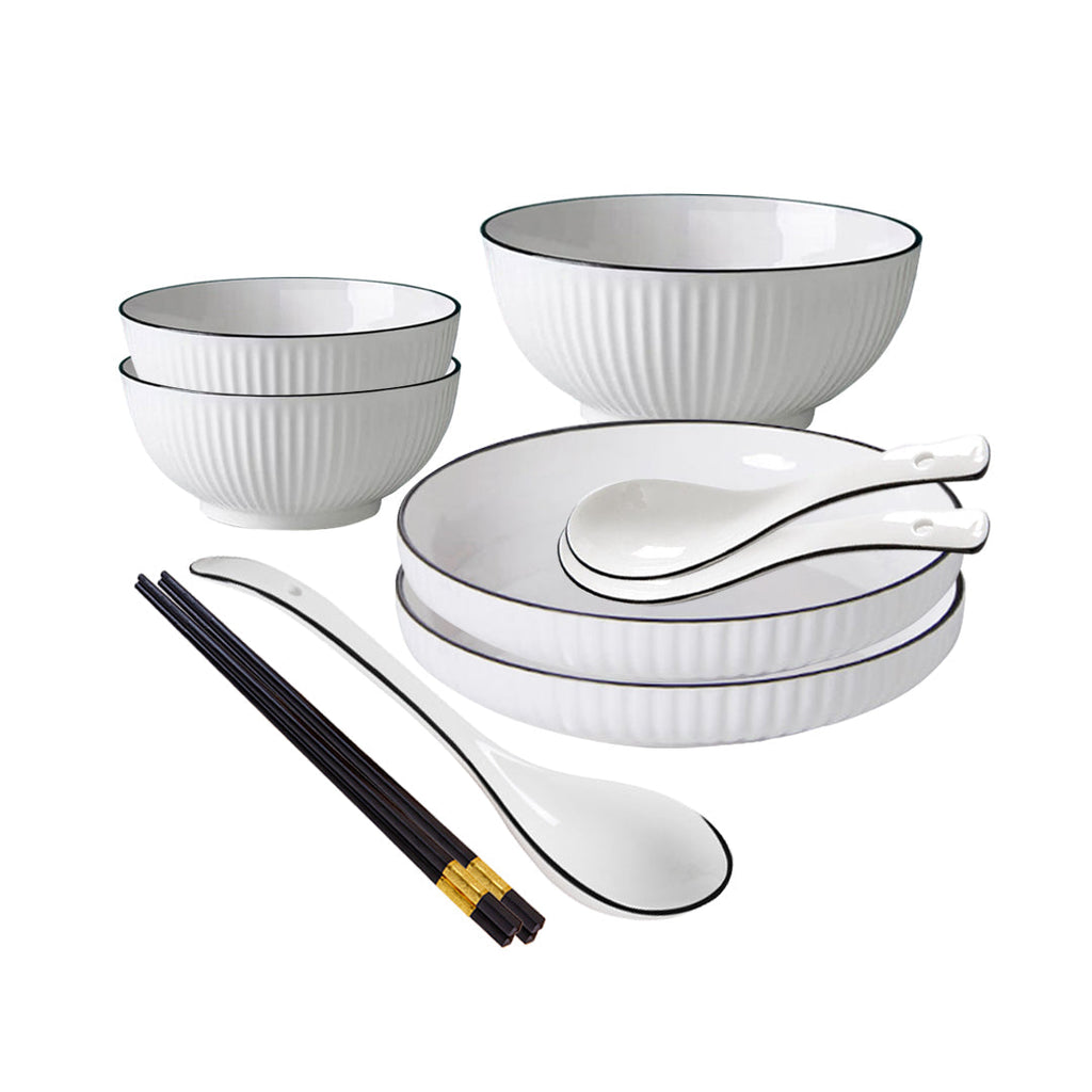 Japanese Style White Ceramic Dinnerware Bowl Set
