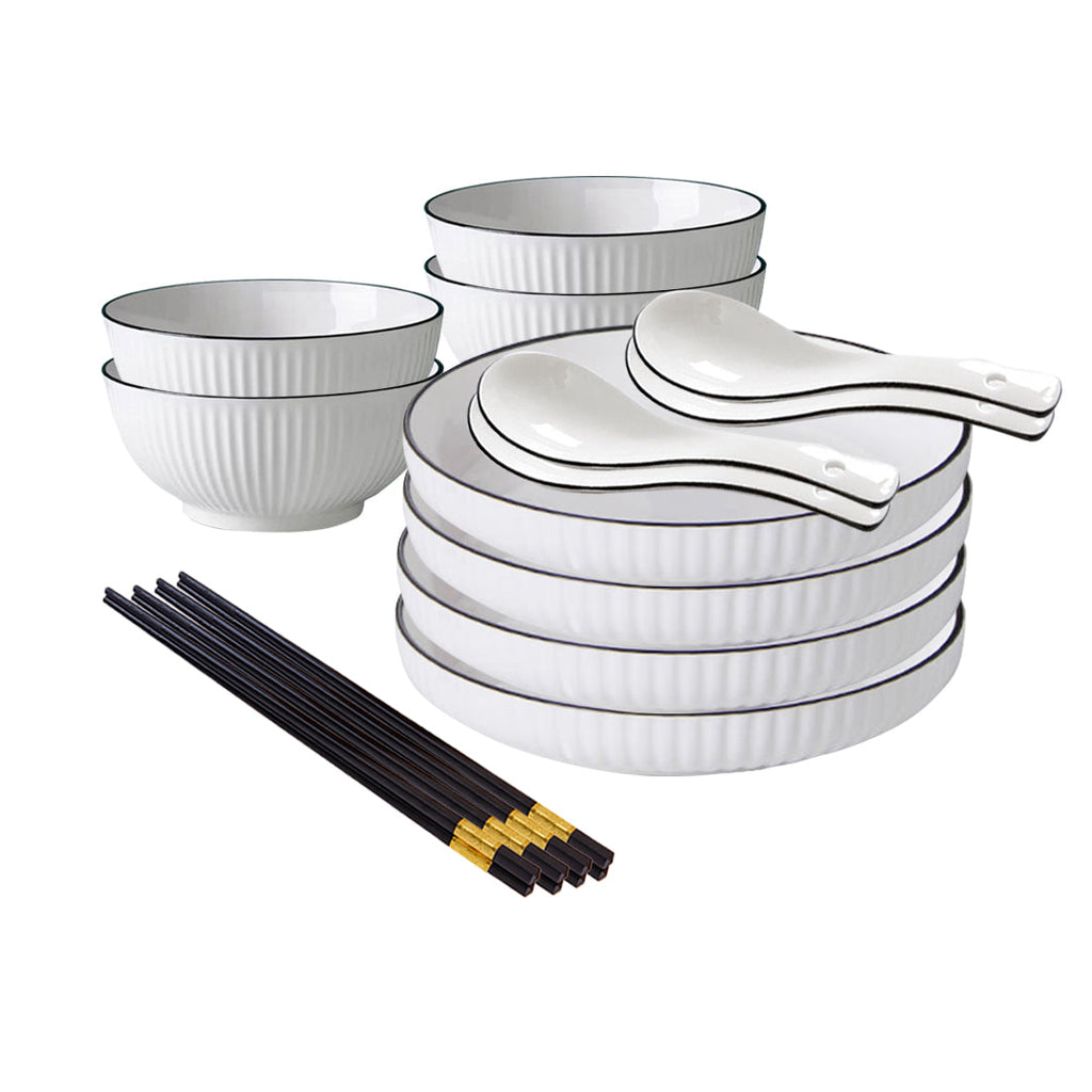Japanese Style White Ceramic Dinnerware Bowl Set
