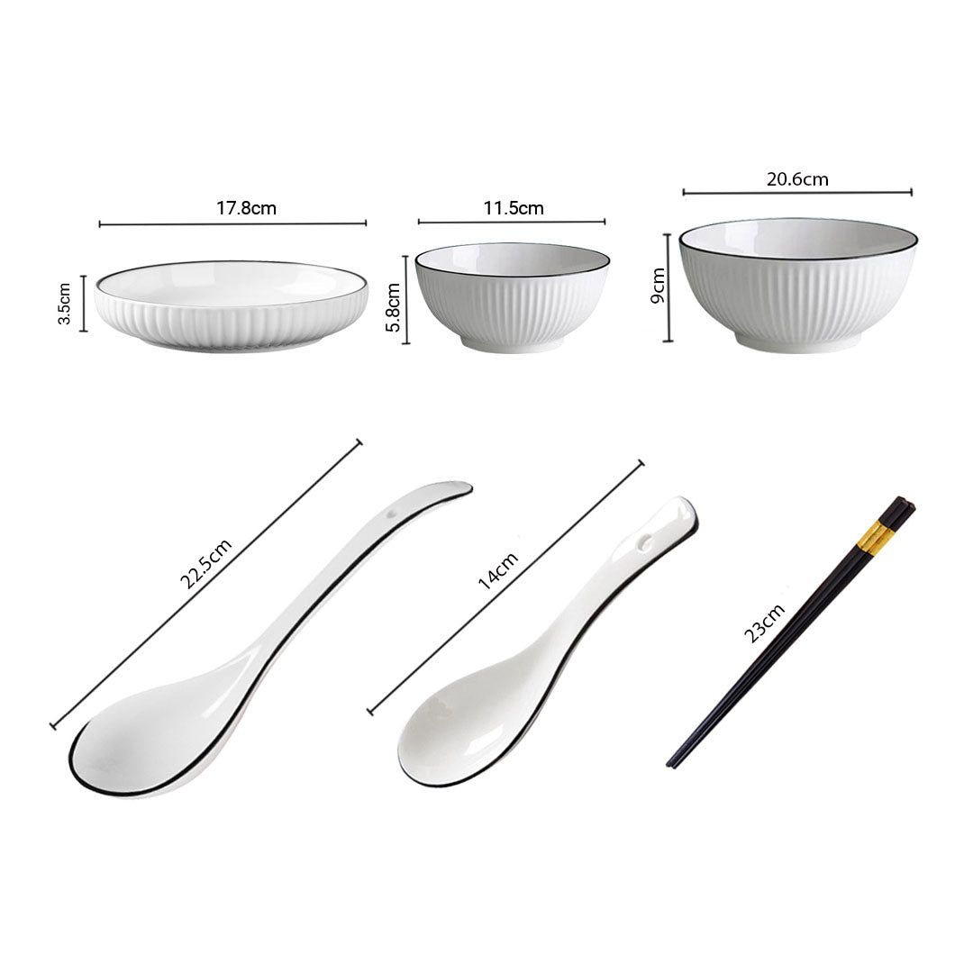 Japanese Style White Ceramic Dinnerware Bowl Set