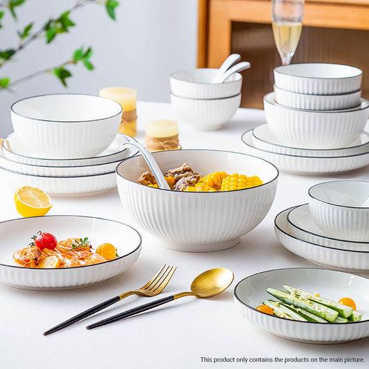 Japanese Style White Ceramic Dinnerware Bowl Set