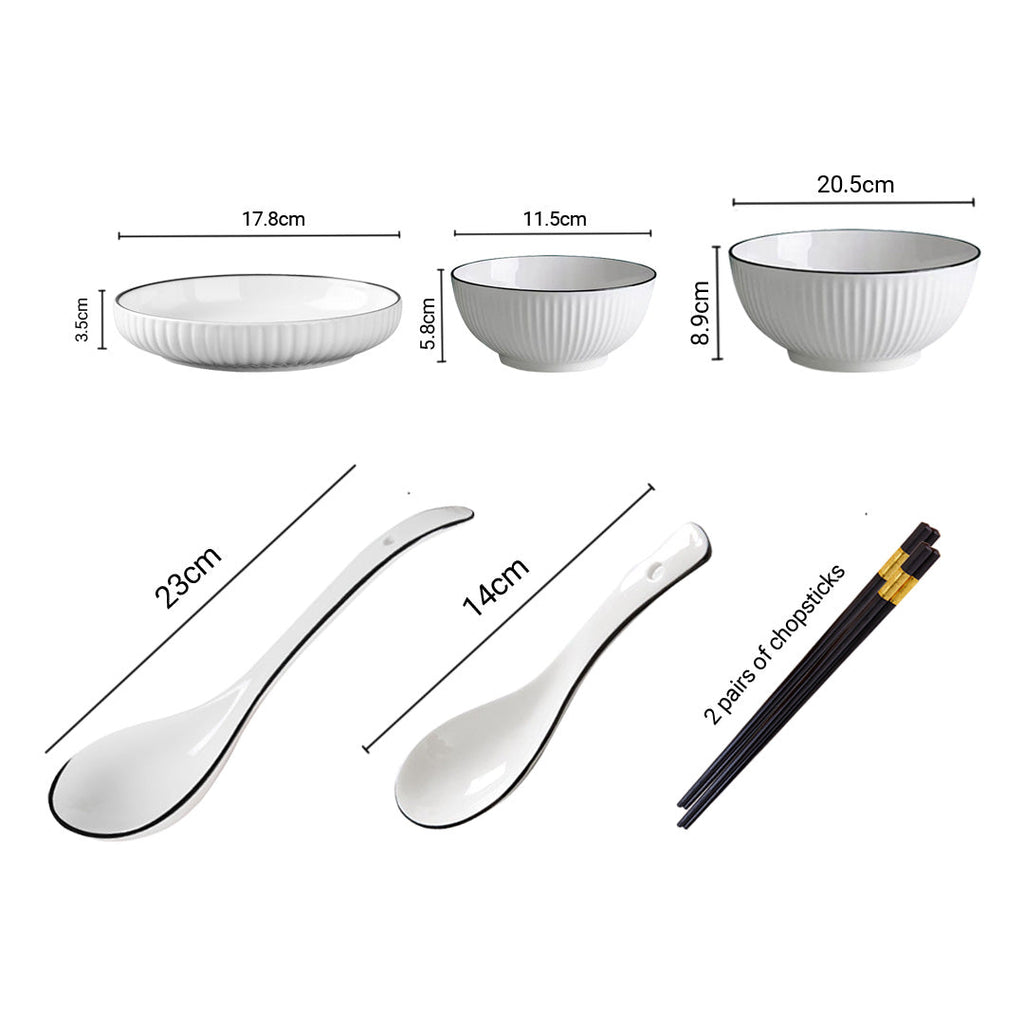 Japanese Style White Ceramic Dinnerware Bowl Set