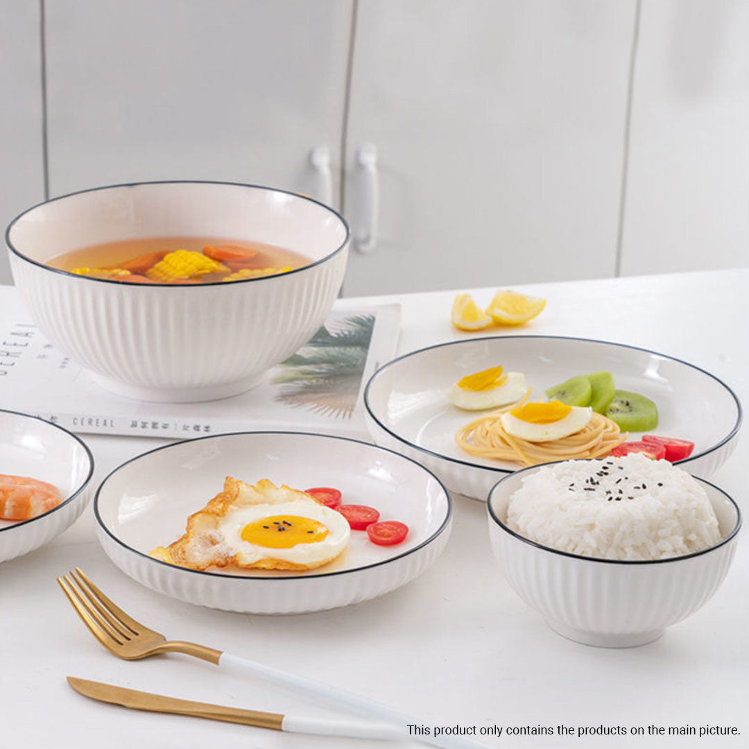 Japanese Style White Ceramic Dinnerware Bowl Set