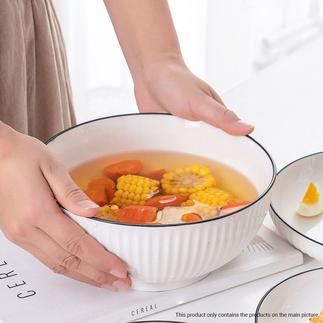 Japanese Style White Ceramic Dinnerware Bowl Set