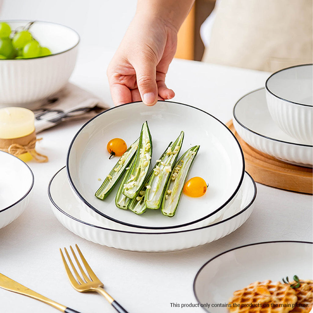 Japanese Style White Ceramic Dinnerware Bowl Set