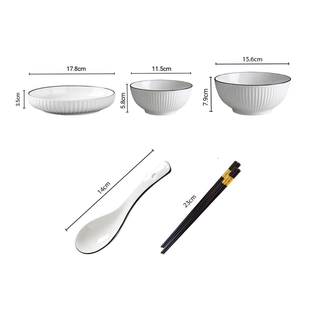 Japanese Style White Ceramic Dinnerware Bowl Set