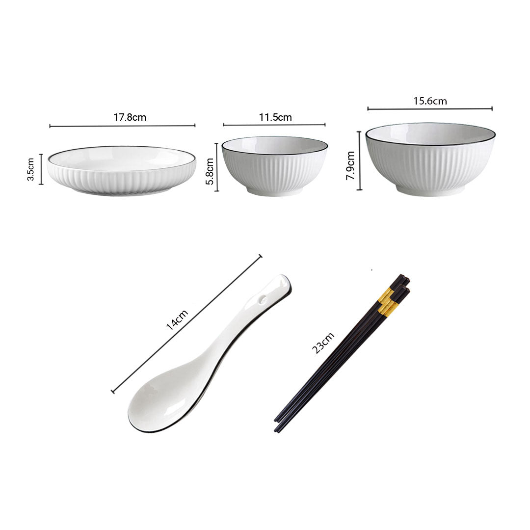 Japanese Style White Ceramic Dinnerware Bowl Set