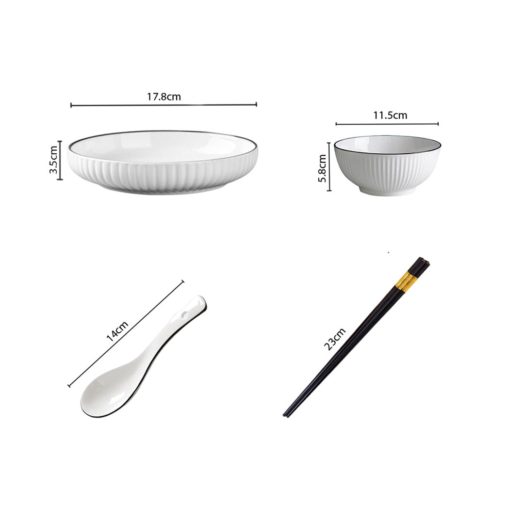 Japanese Style White Ceramic Dinnerware Bowl Set