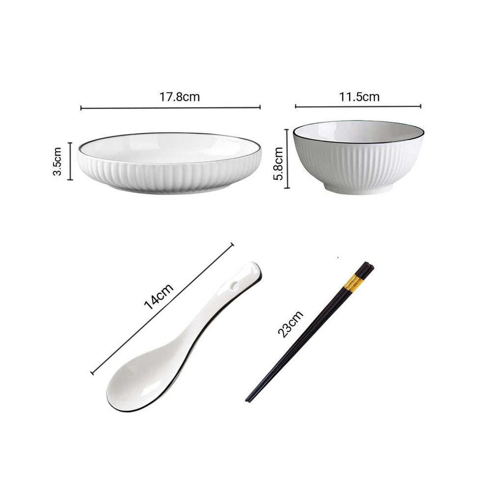 Japanese Style White Ceramic Dinnerware Bowl Set