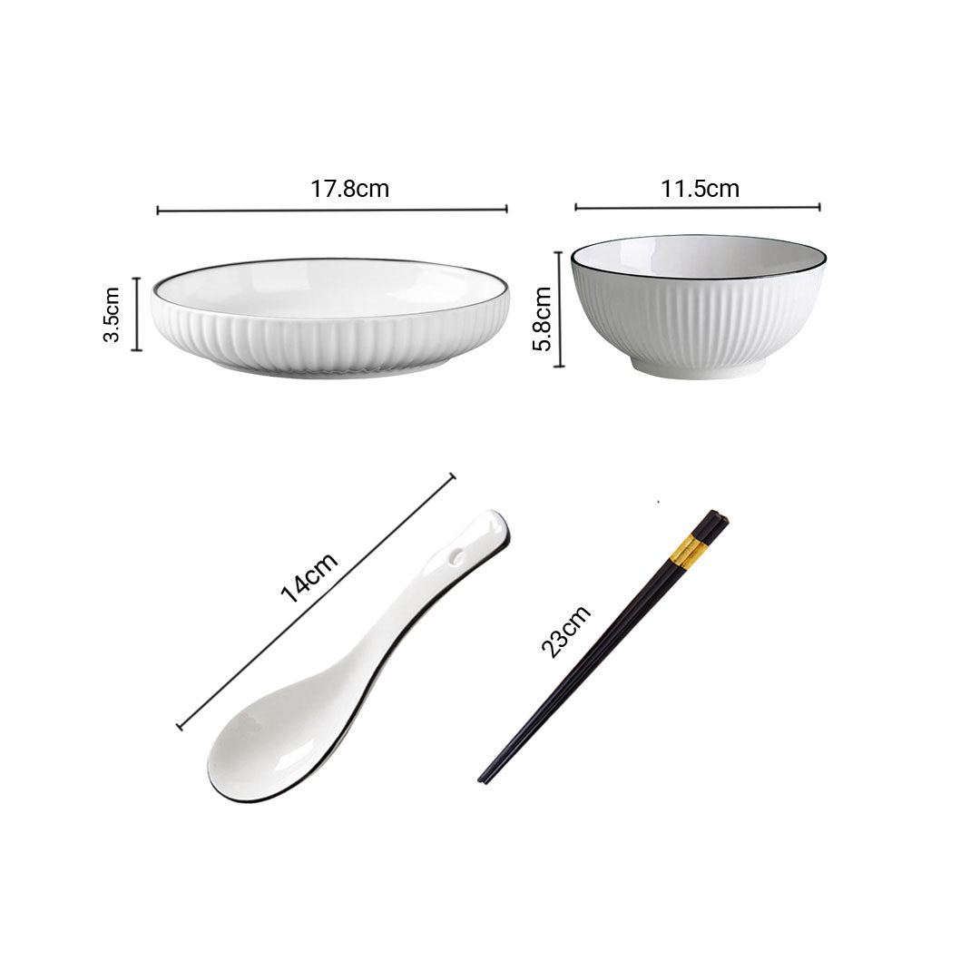 Japanese Style White Ceramic Dinnerware Bowl Set