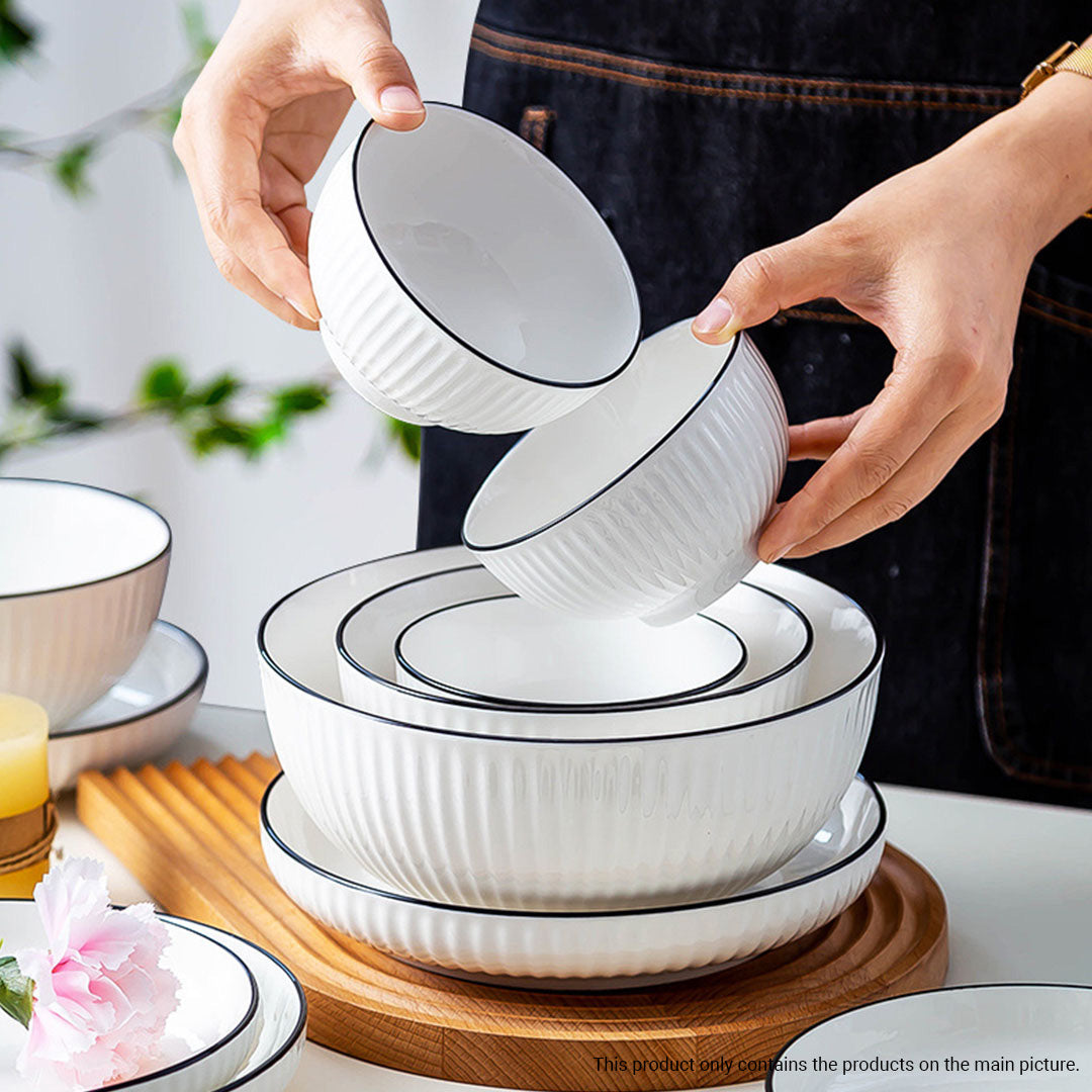 Japanese Style White Ceramic Dinnerware Bowl Set