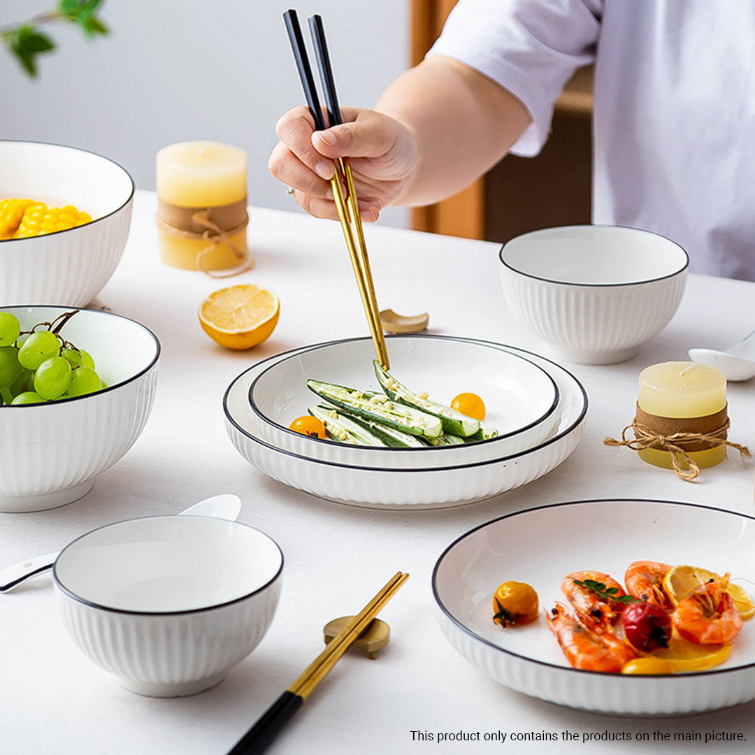 Japanese Style White Ceramic Dinnerware Bowl Set